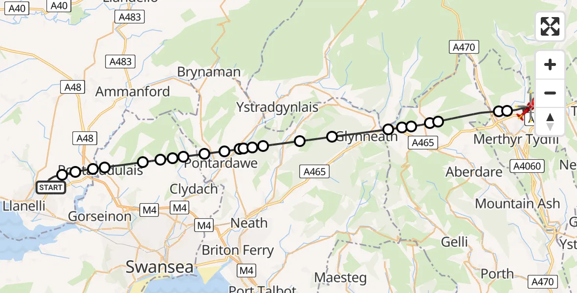 Flight route Air Ambulance Helicopter Dafen - Pant, 29 June 2026, 10:00