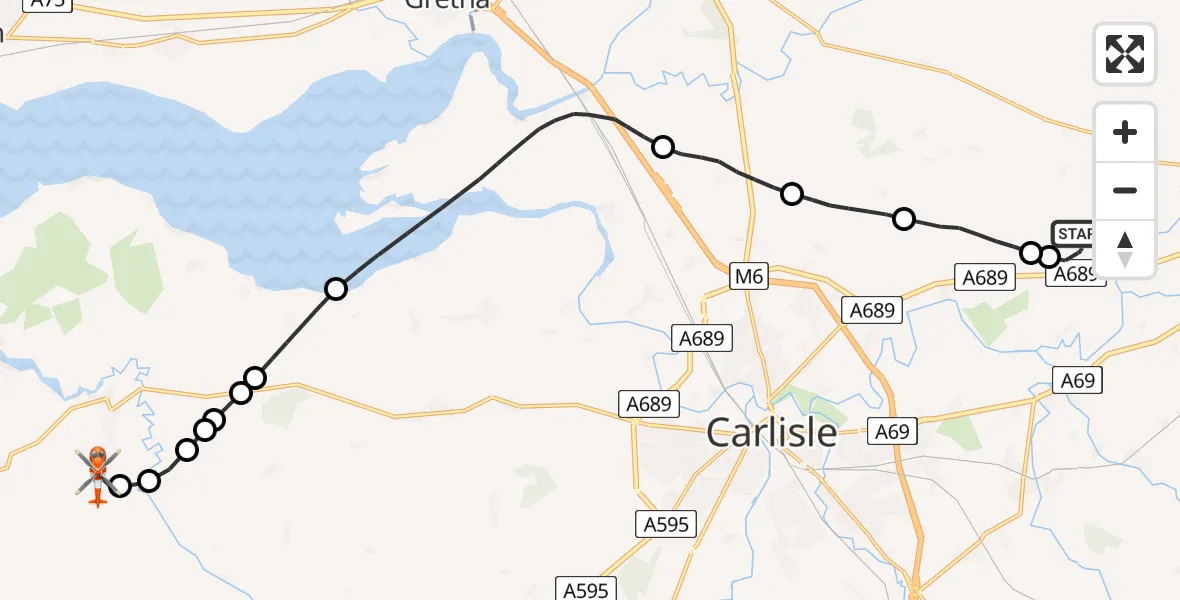 Flight route Coastguard Helicopter Carlisle Lake District Airport - Kirkbride Airfield, 29 June 2026, 10:16