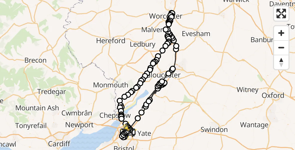 Flight route Police Helicopter Almondsbury Helicopter Base - Hortham, 29 June 2026, 10:35