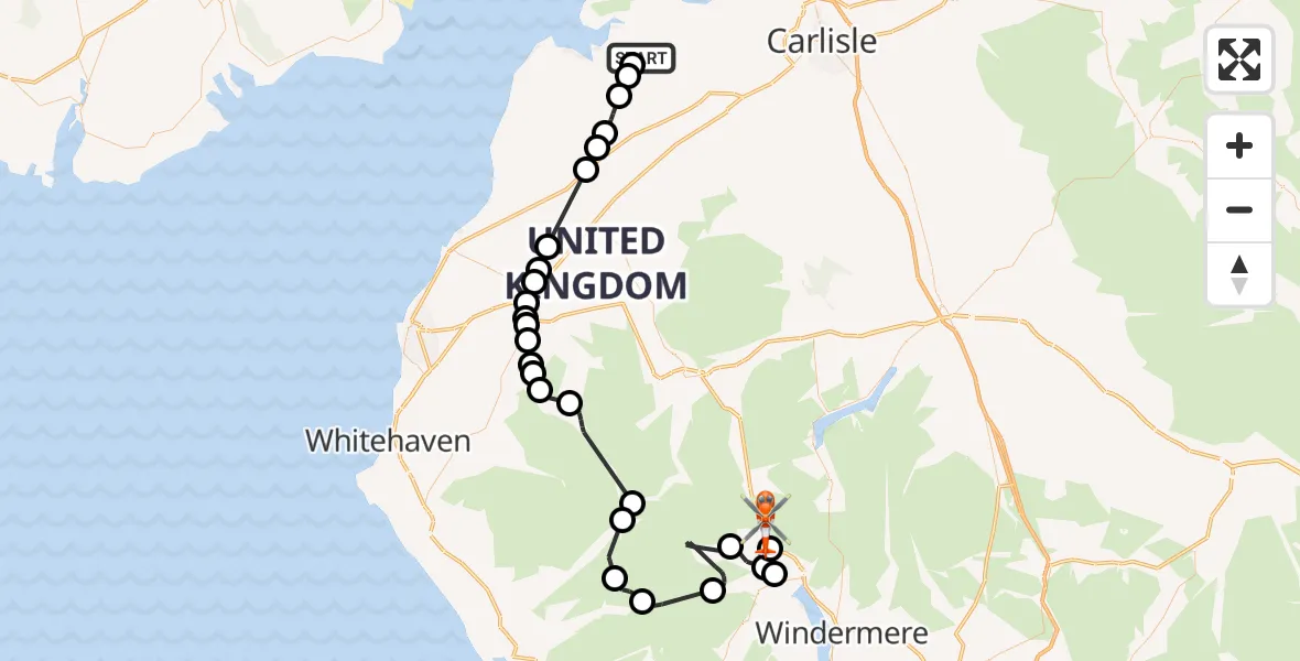 Flight route Coastguard Helicopter Kirkbride Airfield - Grasmere, 29 June 2026, 10:37