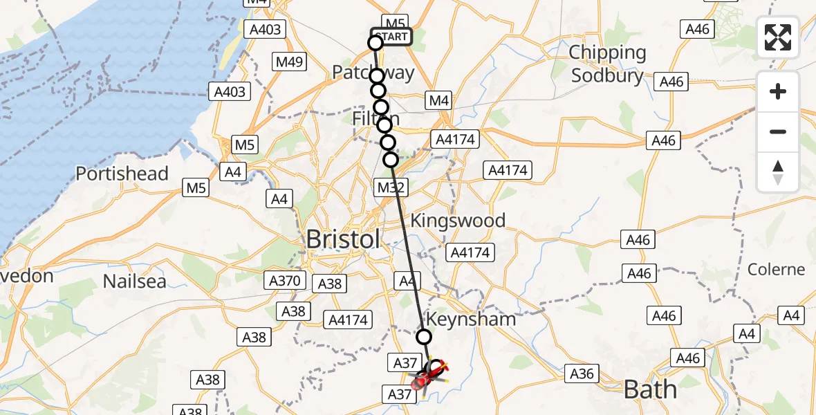 Flight route Air Ambulance Helicopter Almondsbury Helicopter Base - Compton Dando, 29 June 2026, 10:48