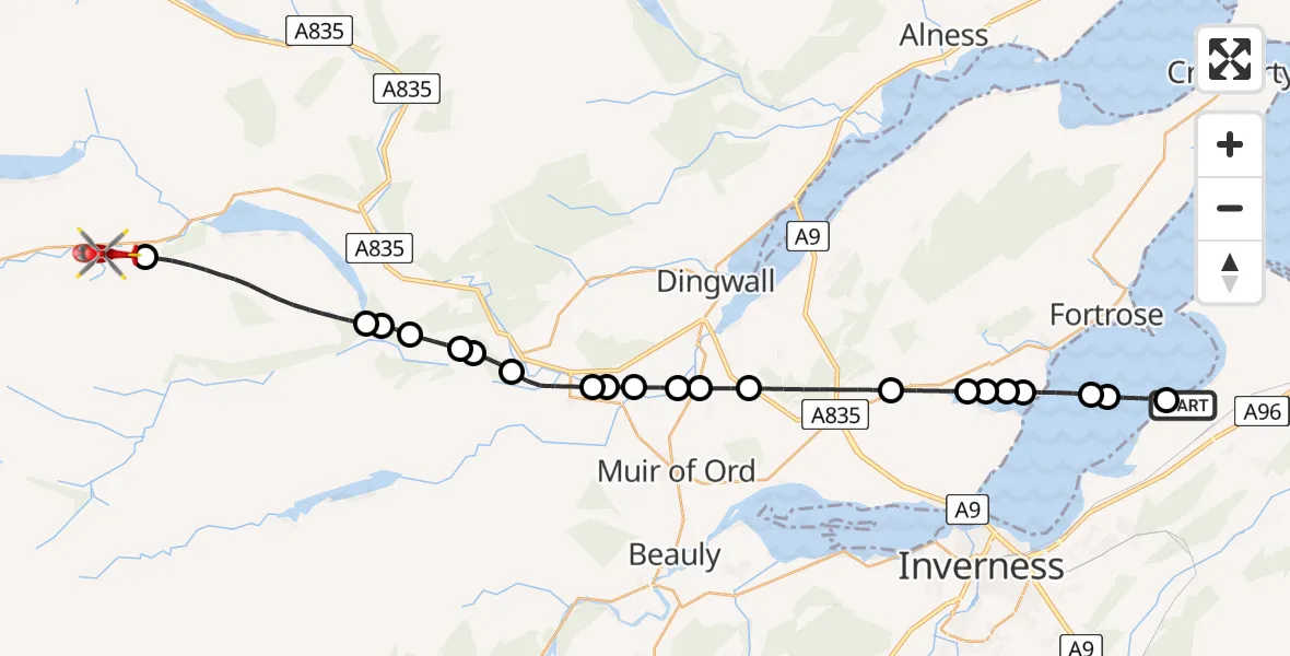 Flight route Air Ambulance Helicopter Dalcross Heliport - Achanalt, 29 June 2026, 11:01