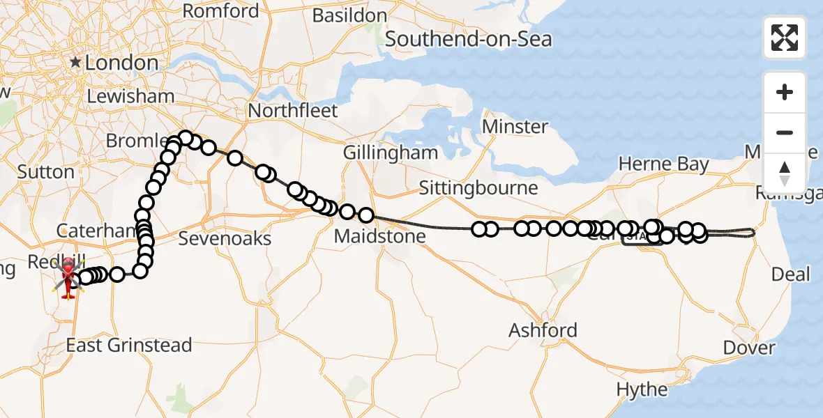 Flight route Air Ambulance Helicopter Canterbury - Redhill Aerodrome, 29 June 2026, 12:01