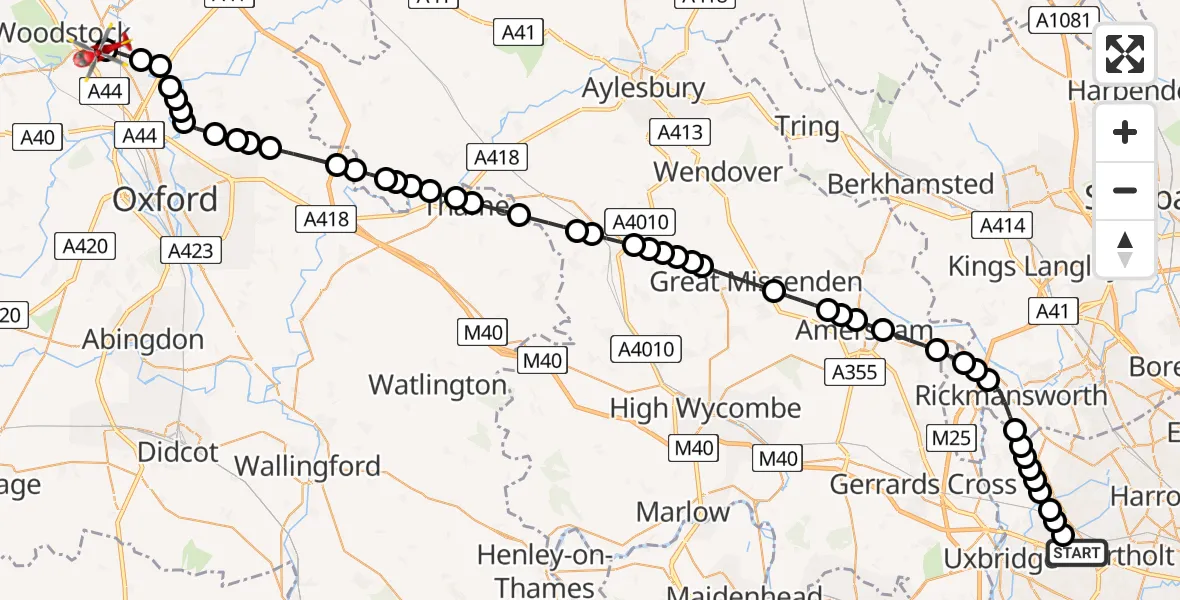 Flight route Air Ambulance Helicopter RAF Northolt - London Oxford Airport, 29 June 2026, 12:39