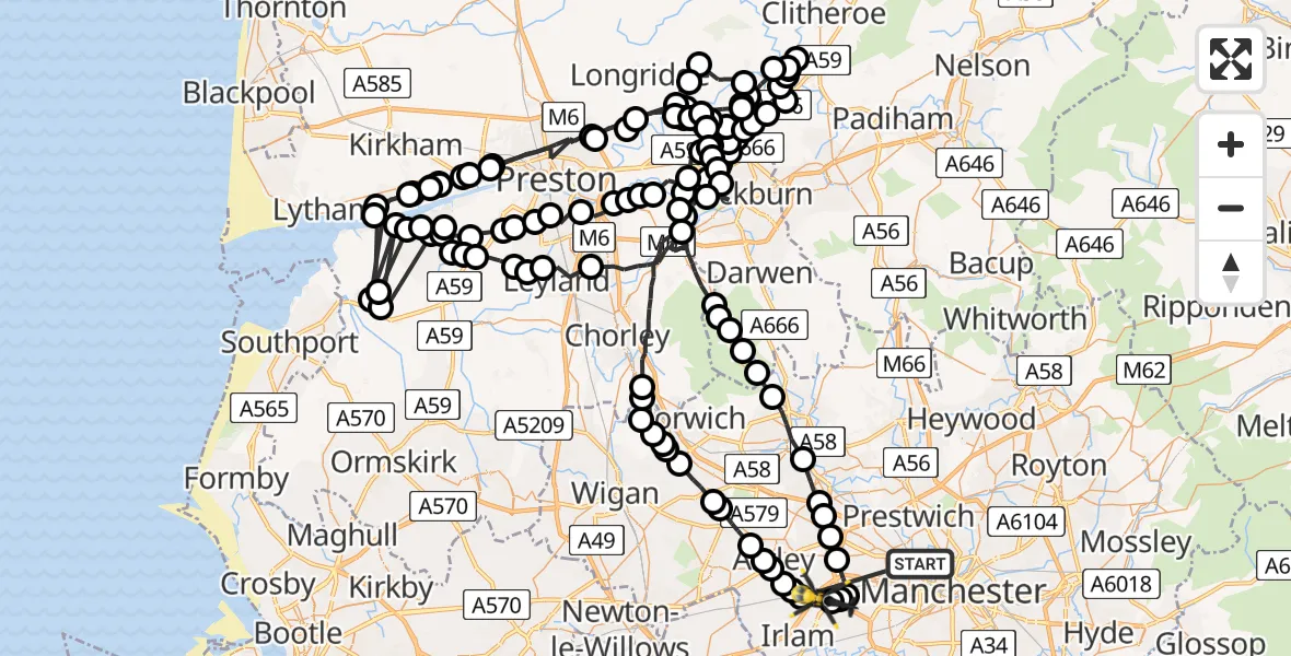 Flight route Police Helicopter Charlestown - Manchester Barton Aerodrome, 29 June 2026, 12:39