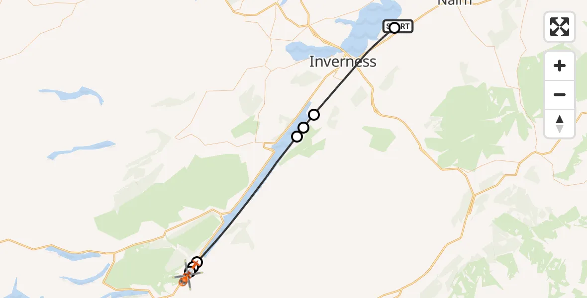Flight route Coastguard Helicopter Inverness Airport - Highland, 29 June 2026, 13:18