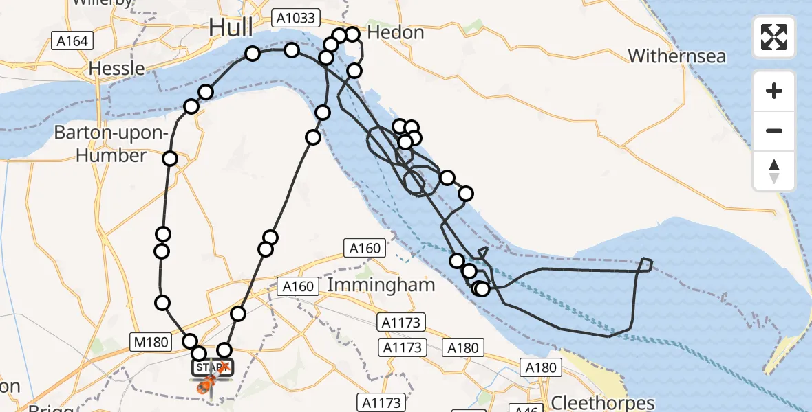Flight route Coastguard Helicopter Humberside Airport - Humberside Airport, 29 June 2026, 13:32