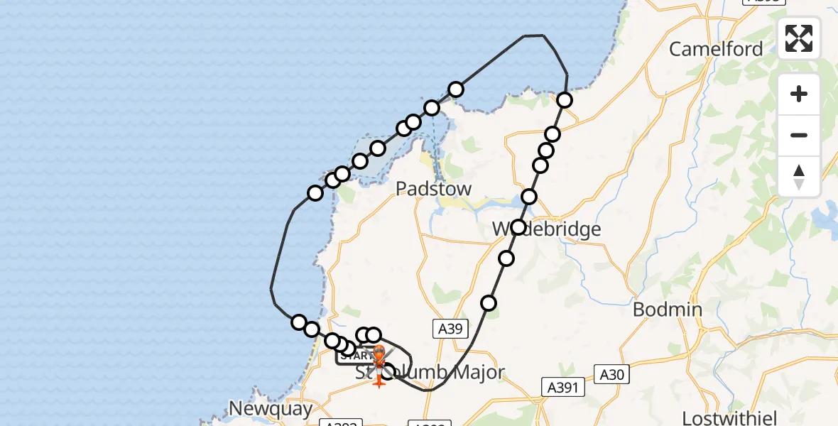 Flight route Coastguard Helicopter Cornwall Airport Newquay - Cornwall Airport Newquay, 29 June 2026, 13:35