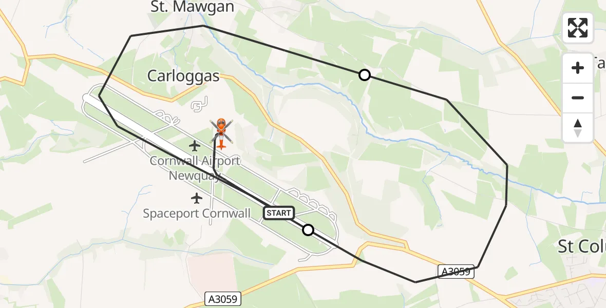 Flight route Coastguard Helicopter Cornwall Airport Newquay - Cornwall Airport Newquay, 29 June 2026, 14:00