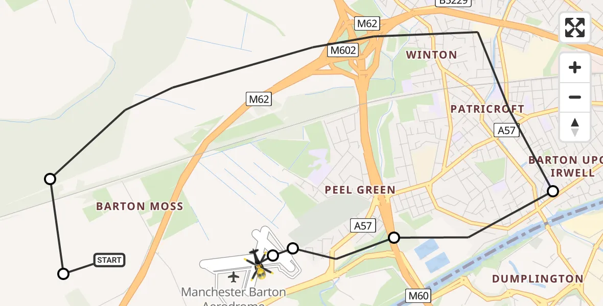 Flight route Police Helicopter Irlam - Manchester Barton Aerodrome, 29 June 2026, 14:02
