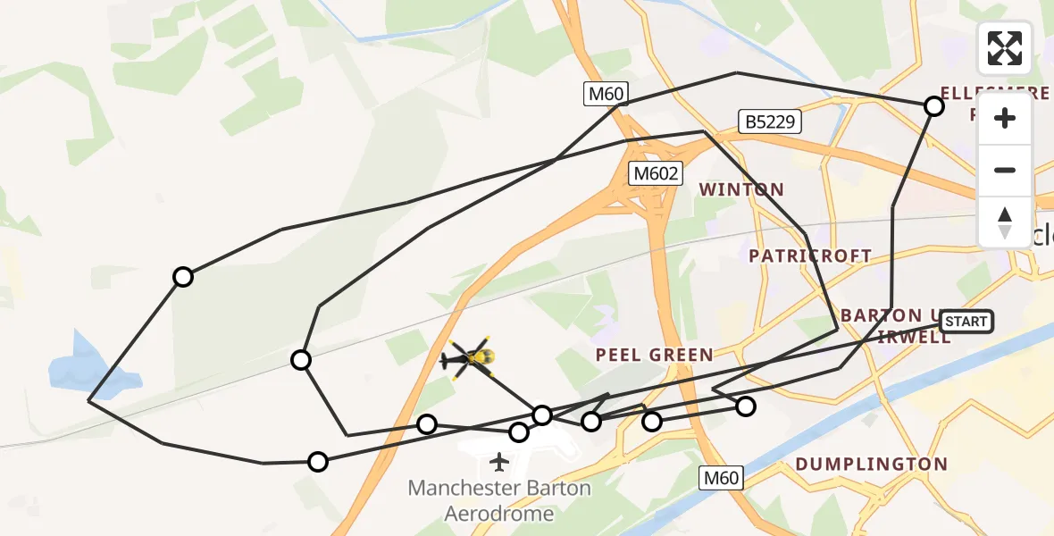 Flight route Police Helicopter Eccles - Worsley, 29 June 2026, 14:13