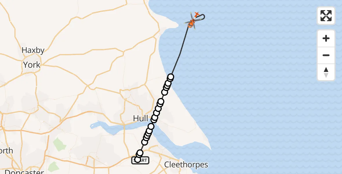 Flight route Coastguard Helicopter Humberside Airport - North Sea, 29 June 2026, 14:24