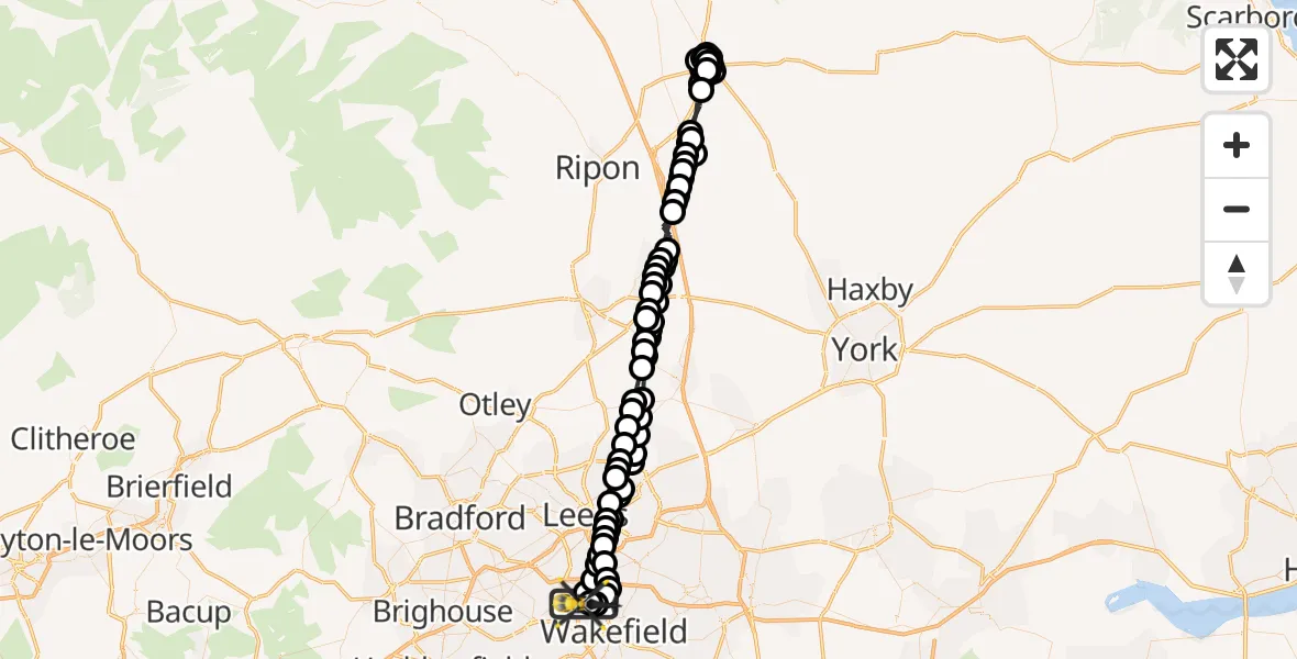 Flight route Police Helicopter East Ardsley - East Ardsley, 29 June 2026, 14:38
