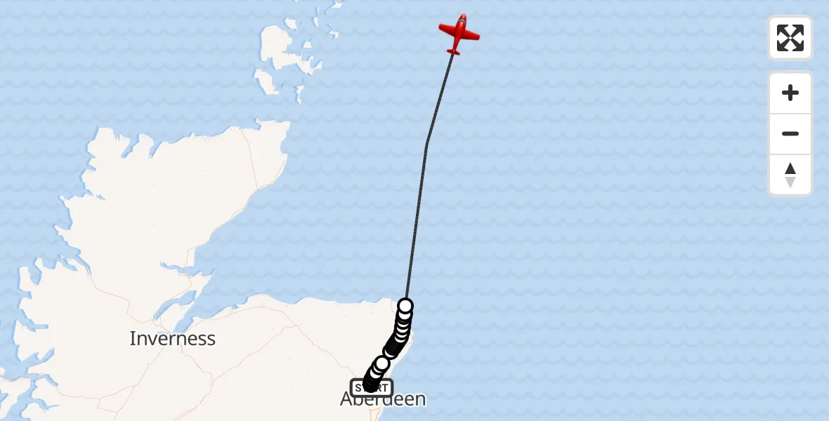 Flight route Air Ambulance Aircraft Aberdeen International Airport - North Sea, 29 June 2026, 14:39