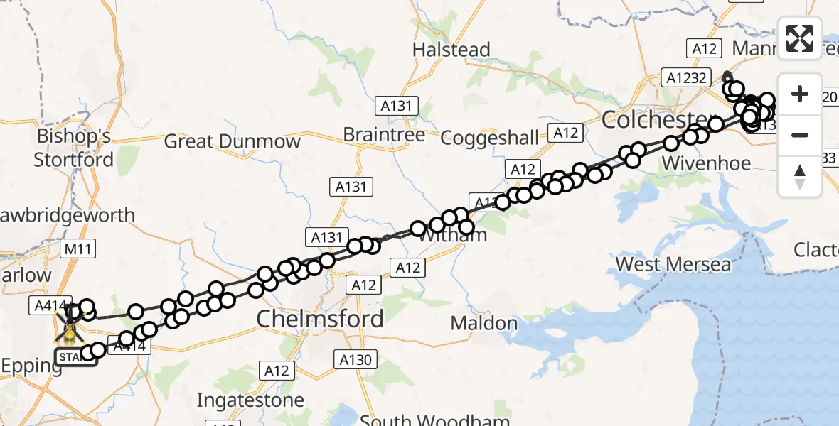 Flight route Police Helicopter Woodhatch - North Weald Airfield, 29 June 2026, 14:40