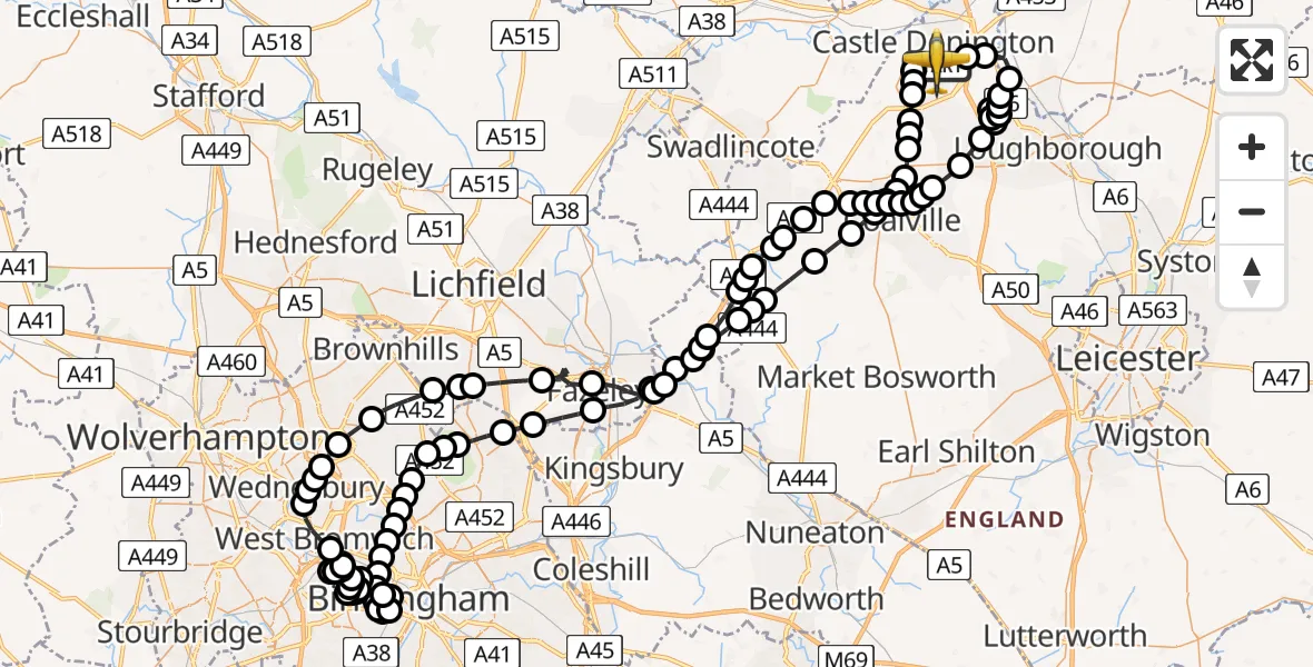 Flight route Police Aircraft East Midlands Airport - East Midlands Airport, 29 June 2026, 14:59