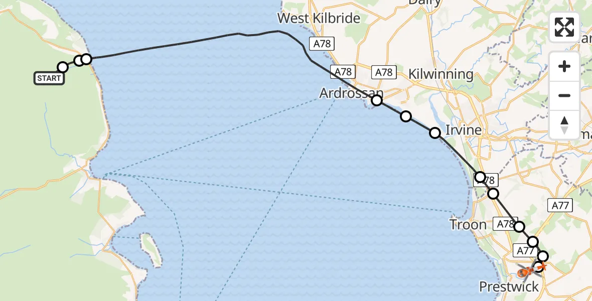 Flight route Coastguard Helicopter Creag Ghlas - Glasgow Prestwick Airport, 29 June 2026, 15:00