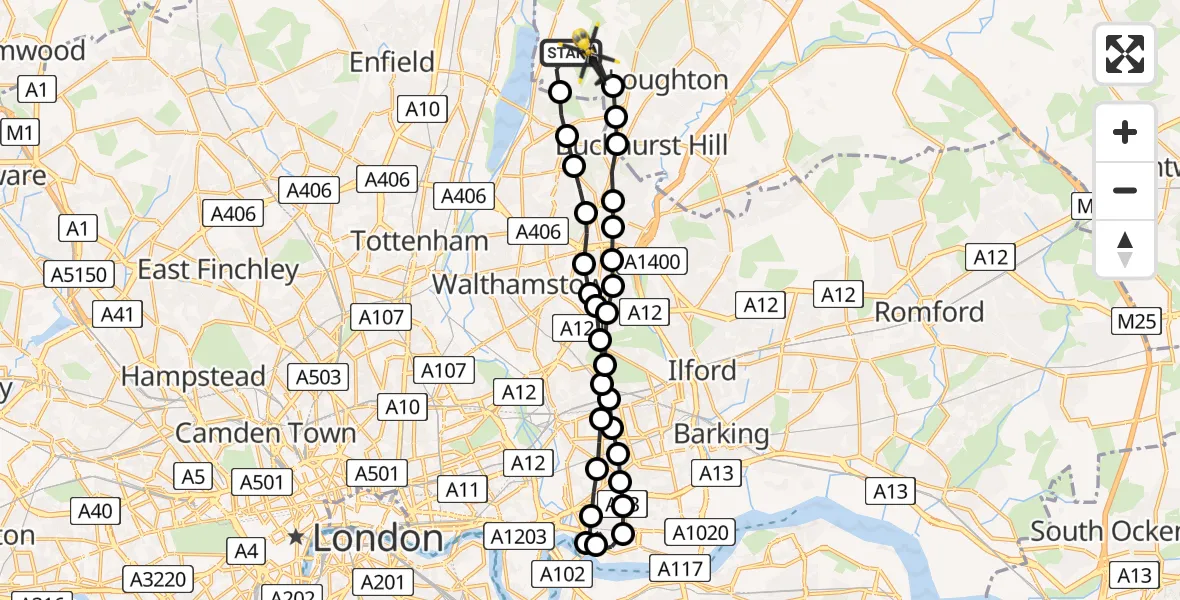 Flight route Police Helicopter Sewardstonebury - Metropolitan Police Air Support Unit Lippitts Hill, 29 June 2026, 15:19