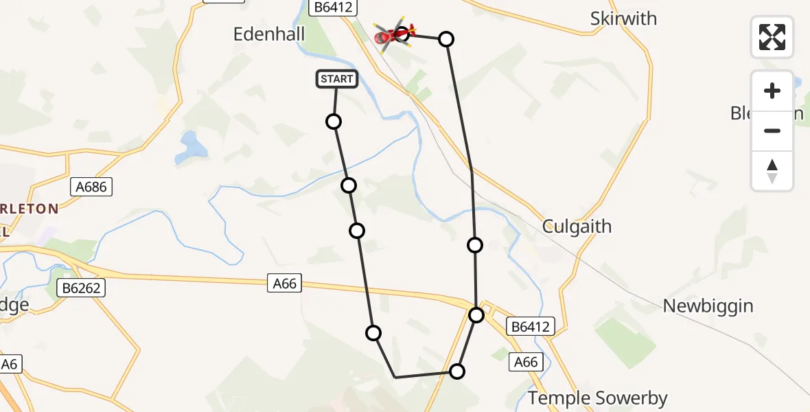 Flight route Air Ambulance Helicopter Langwathby - Langwathby, 29 June 2026, 15:31