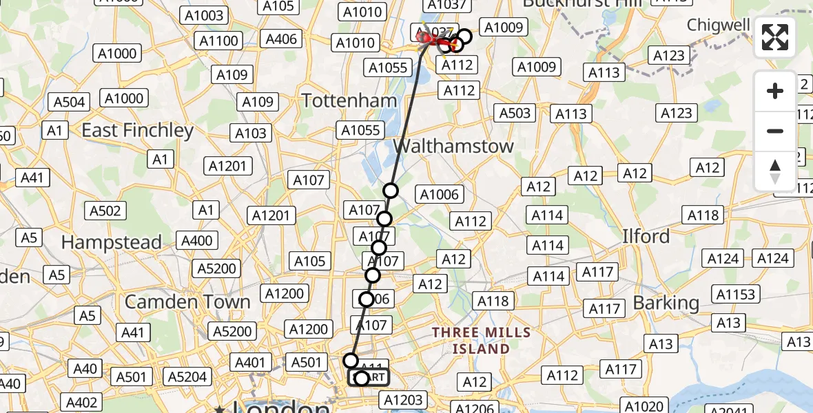 Flight route Air Ambulance Helicopter Royal London Hospital - Chingford, 29 June 2026, 15:43