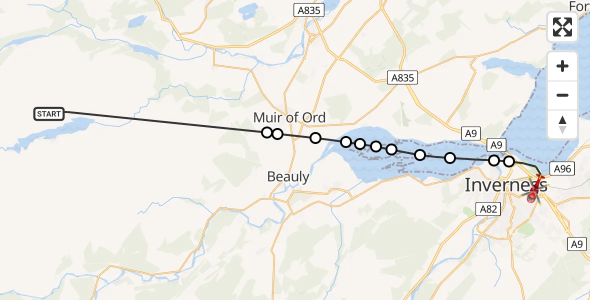 Flight route Air Ambulance Helicopter Highland - Inverness, 29 June 2026, 15:46