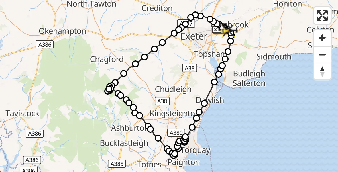 Flight route Police Helicopter Clyst Honiton - Rockbeare, 29 June 2026, 15:58