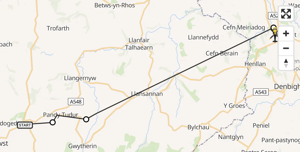 Flight route Police Helicopter Llanrwst - Denbigh, 29 June 2026, 16:03