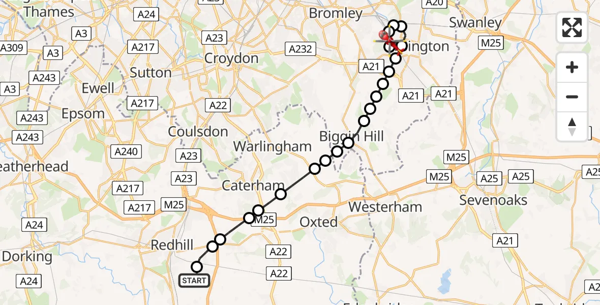 Flight route Air Ambulance Helicopter Redhill Aerodrome - Crofton, 29 June 2026, 16:15