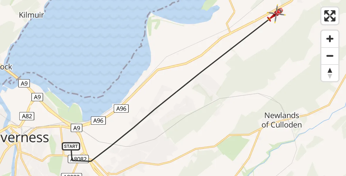 Flight route Air Ambulance Helicopter Inverness - Inverness, 29 June 2026, 16:28