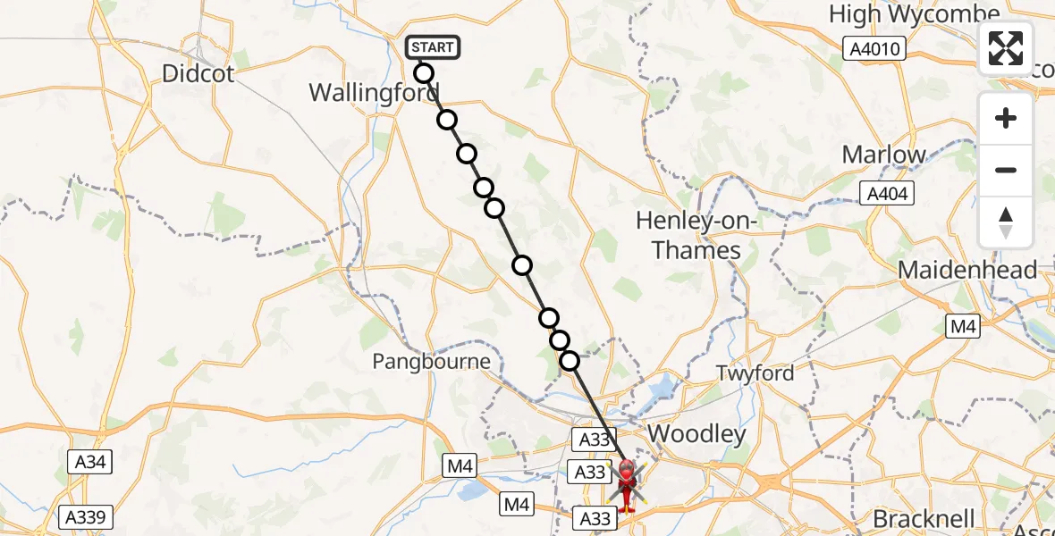 Flight route Air Ambulance Helicopter RAF Benson - Reading, 29 June 2026, 16:29
