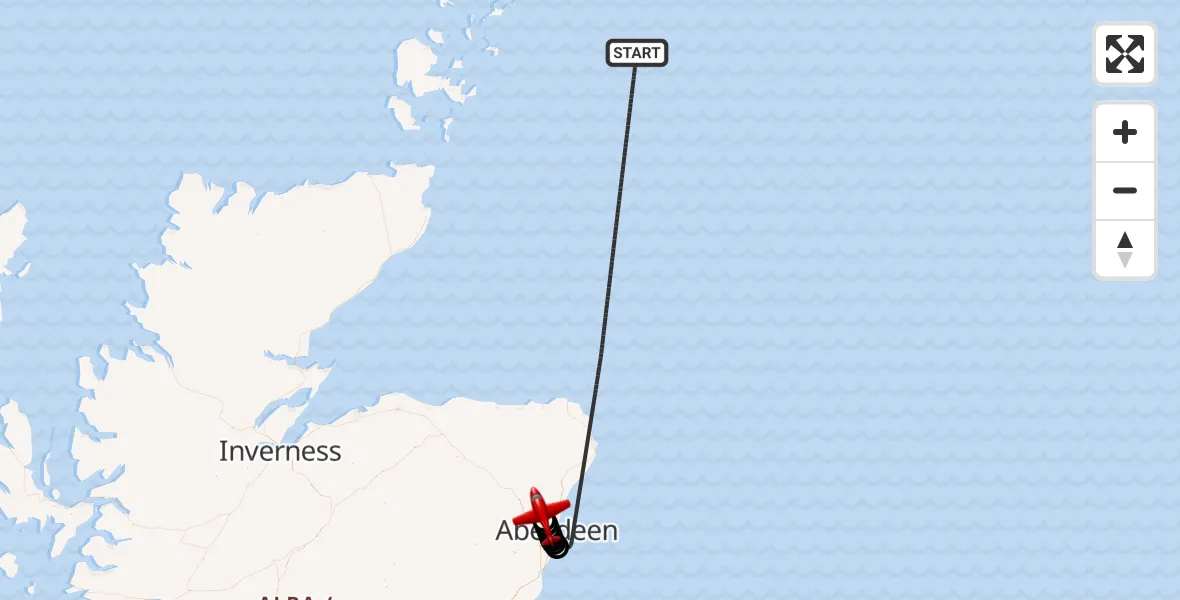 Flight route Air Ambulance Aircraft North Sea - Aberdeen International Airport, 29 June 2026, 16:34