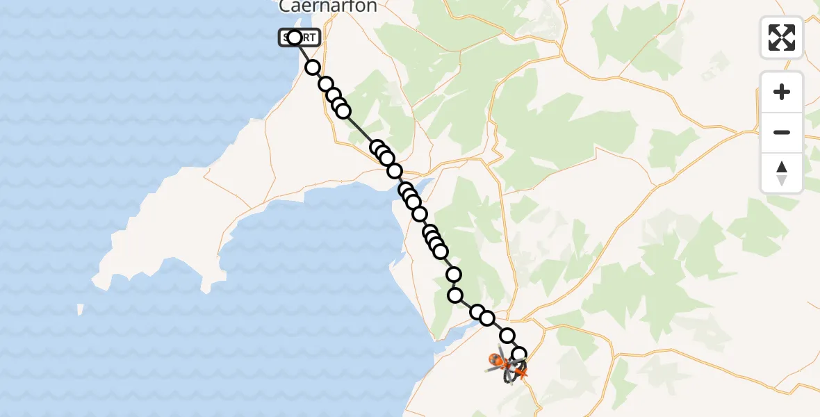 Flight route Coastguard Helicopter Caernarfon Airport - Llanfihangel-y-Pennant, 29 June 2026, 17:07