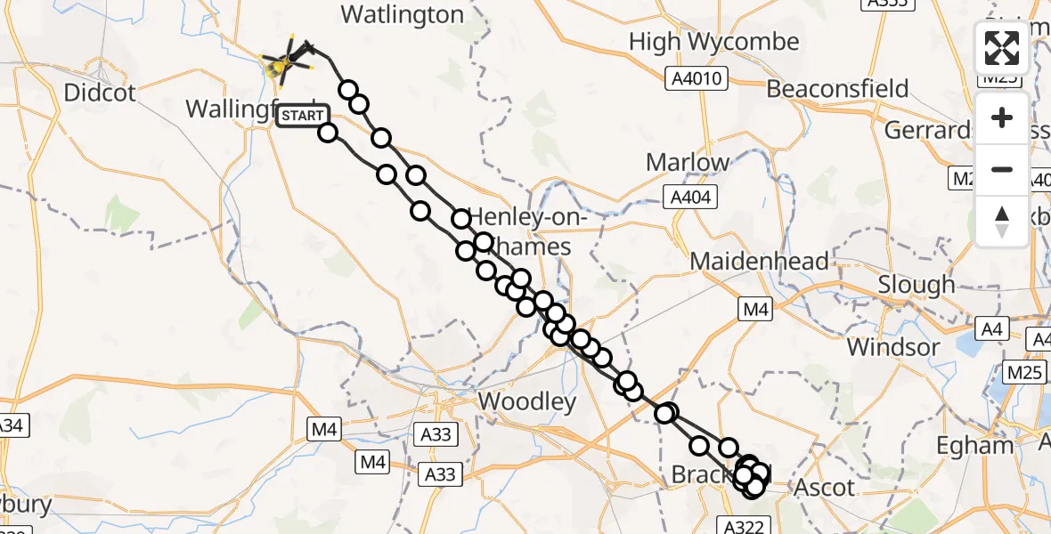 Flight route Police Helicopter South Oxfordshire - RAF Benson, 29 June 2026, 17:41