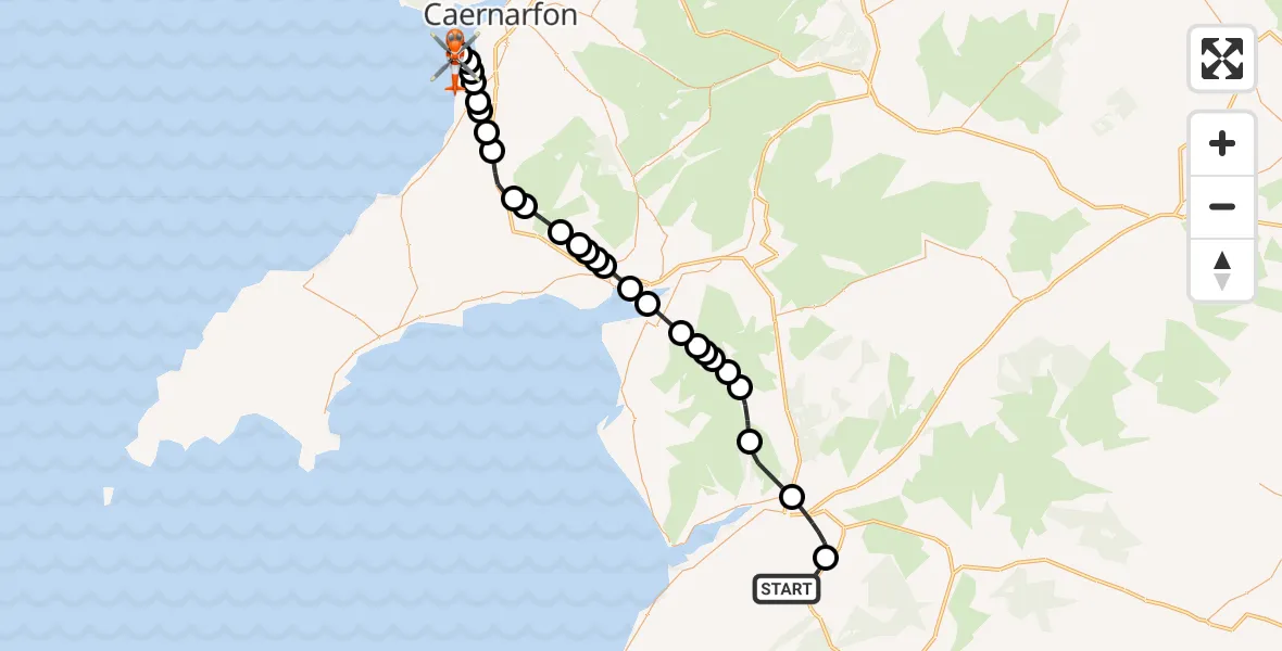 Flight route Coastguard Helicopter Llanfihangel-y-Pennant - Caernarfon Airport, 29 June 2026, 17:47