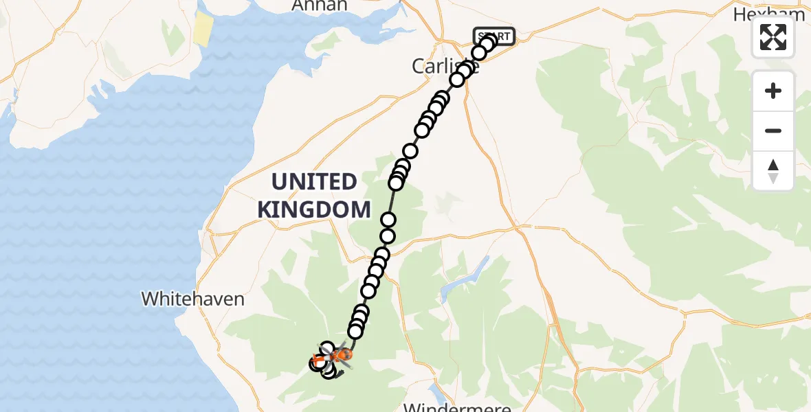 Flight route Coastguard Helicopter Carlisle Lake District Airport - Wasdale, 29 June 2026, 18:19