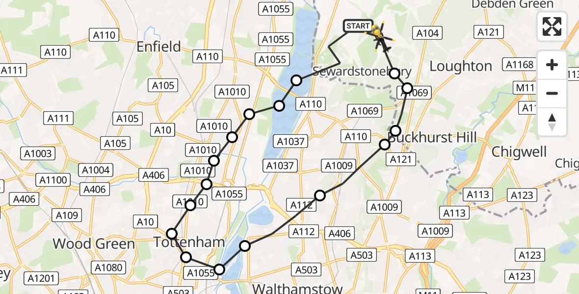 Flight route Police Helicopter Sewardstonebury - Metropolitan Police Air Support Unit Lippitts Hill, 29 June 2026, 18:38