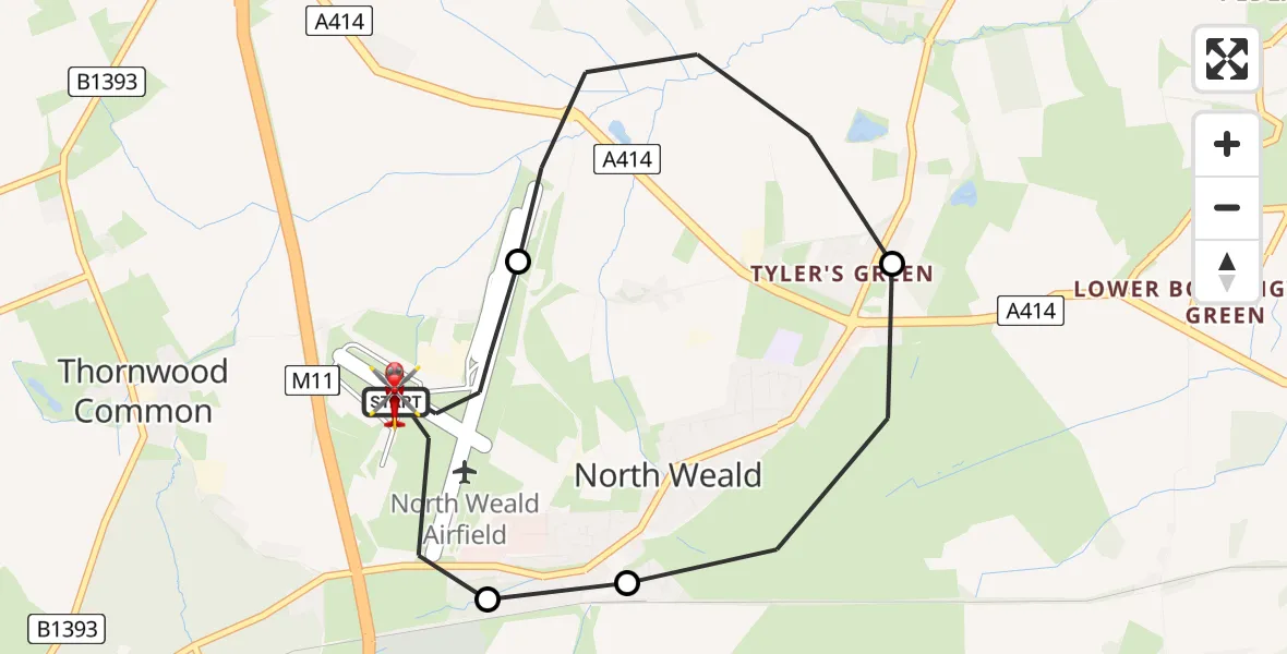 Flight route Air Ambulance Helicopter North Weald Airfield - North Weald Airfield, 29 June 2026, 18:59