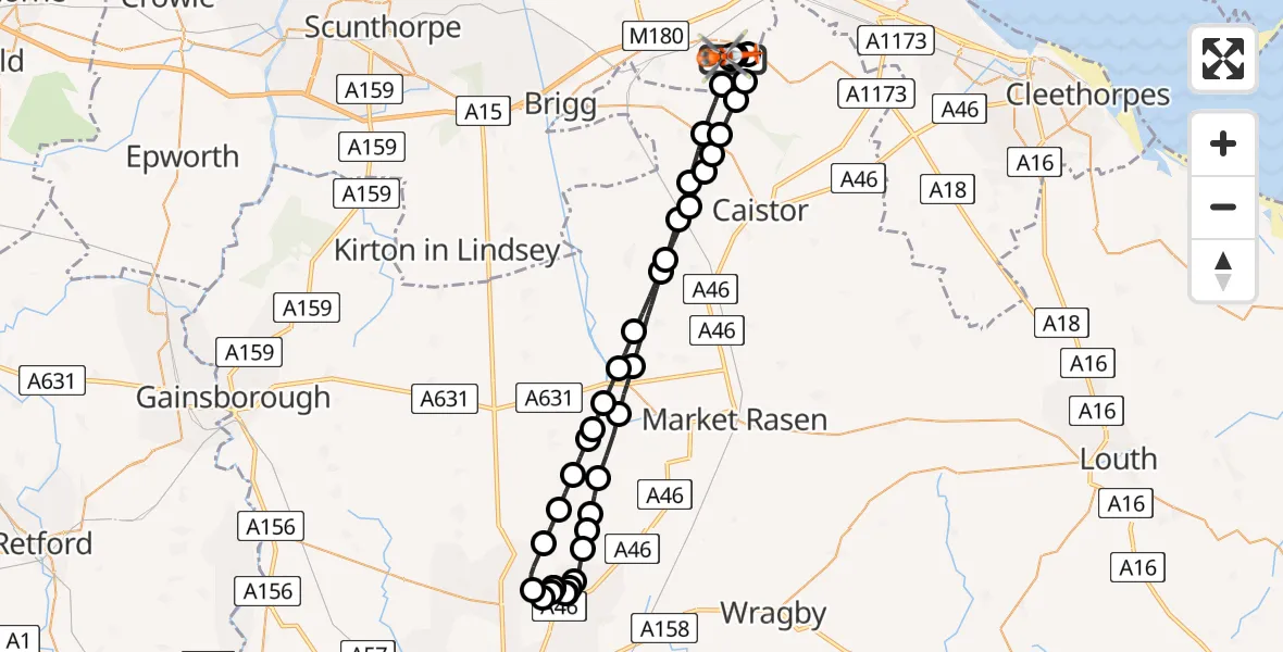 Flight route Coastguard Helicopter Humberside Airport - Humberside Airport, 29 June 2026, 19:18