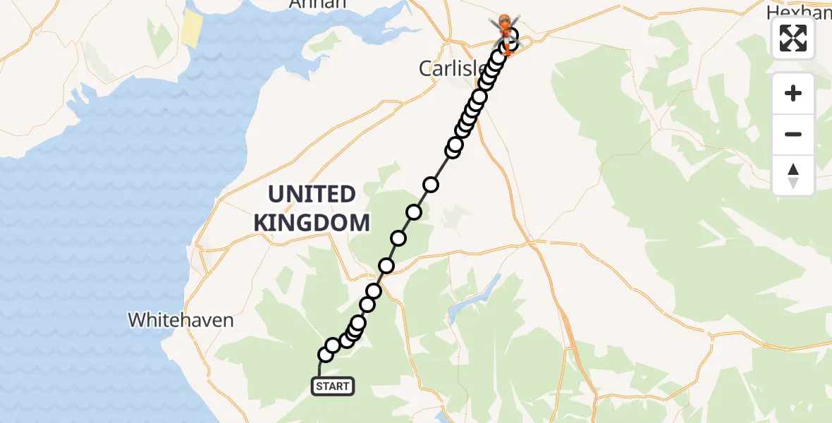 Flight route Coastguard Helicopter Wasdale - Carlisle Lake District Airport, 29 June 2026, 19:22