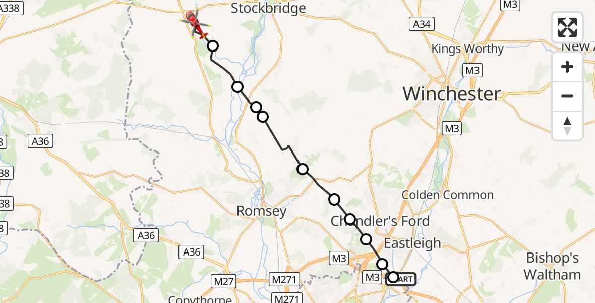 Flight route Air Ambulance Helicopter Southampton Airport - Broughton, 29 June 2026, 20:03
