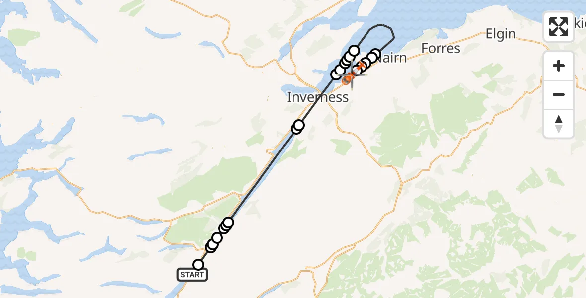 Flight route Coastguard Helicopter Loch Lochy - Inverness Airport, 29 June 2026, 20:07