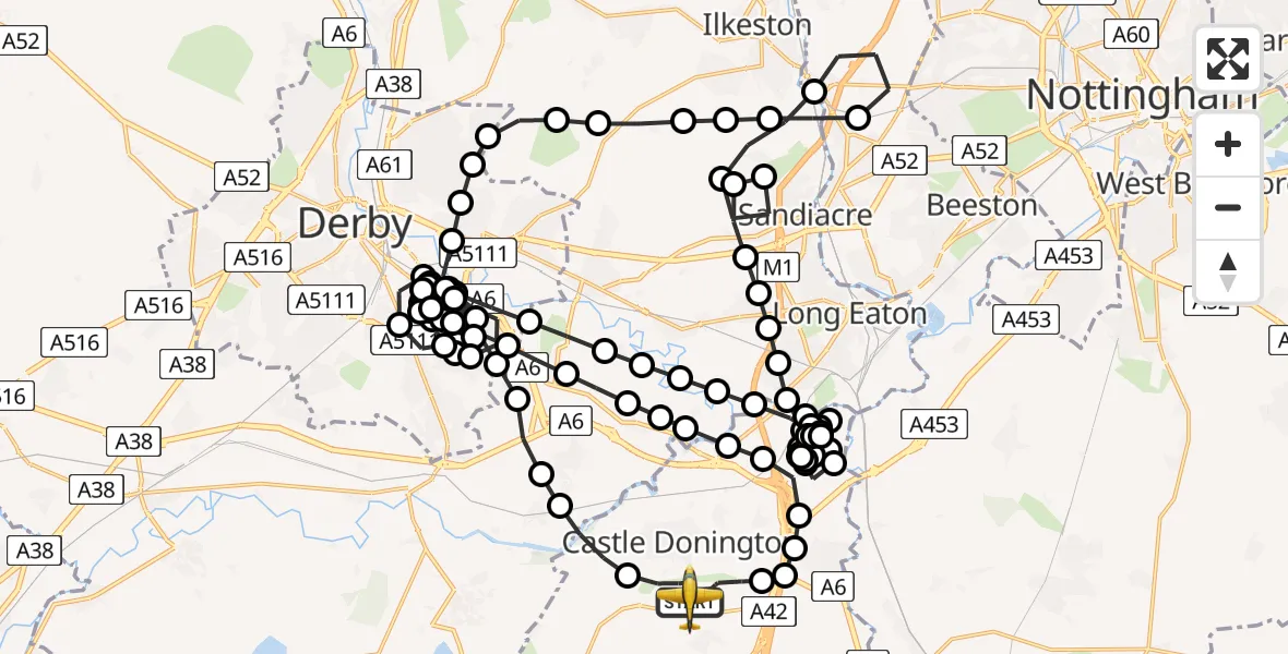 Flight route Police Aircraft East Midlands Airport - East Midlands Airport, 29 June 2026, 20:28