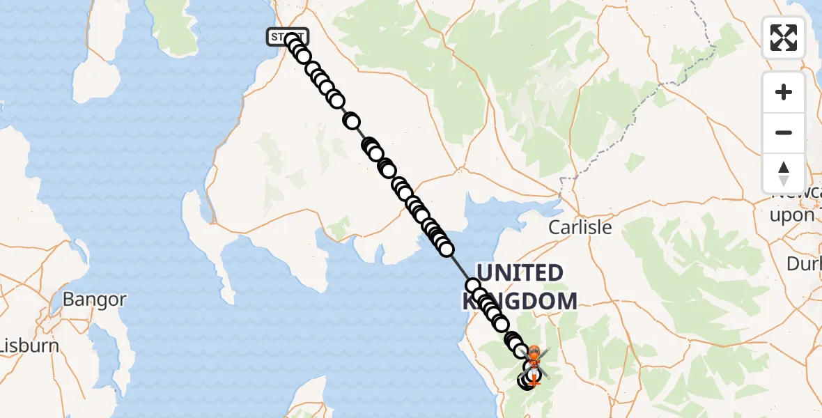 Flight route Coastguard Helicopter Glasgow Prestwick Airport - Eskdale, 29 June 2026, 20:55