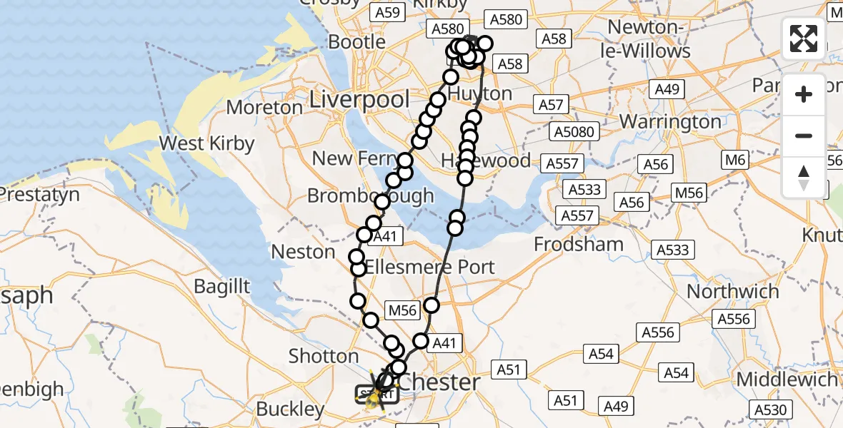 Flight route Police Helicopter Hawarden Airport - Saltney Ferry, 29 June 2026, 20:59