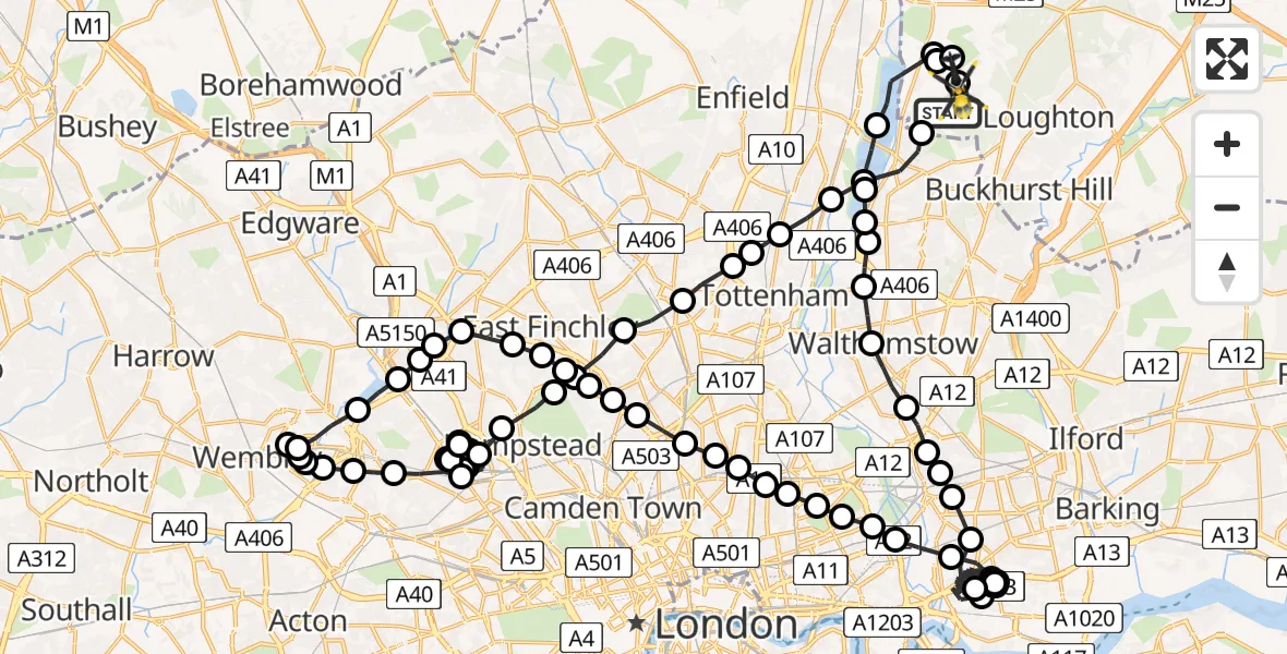 Flight route Police Helicopter Sewardstonebury - Sewardstonebury, 29 June 2026, 21:43