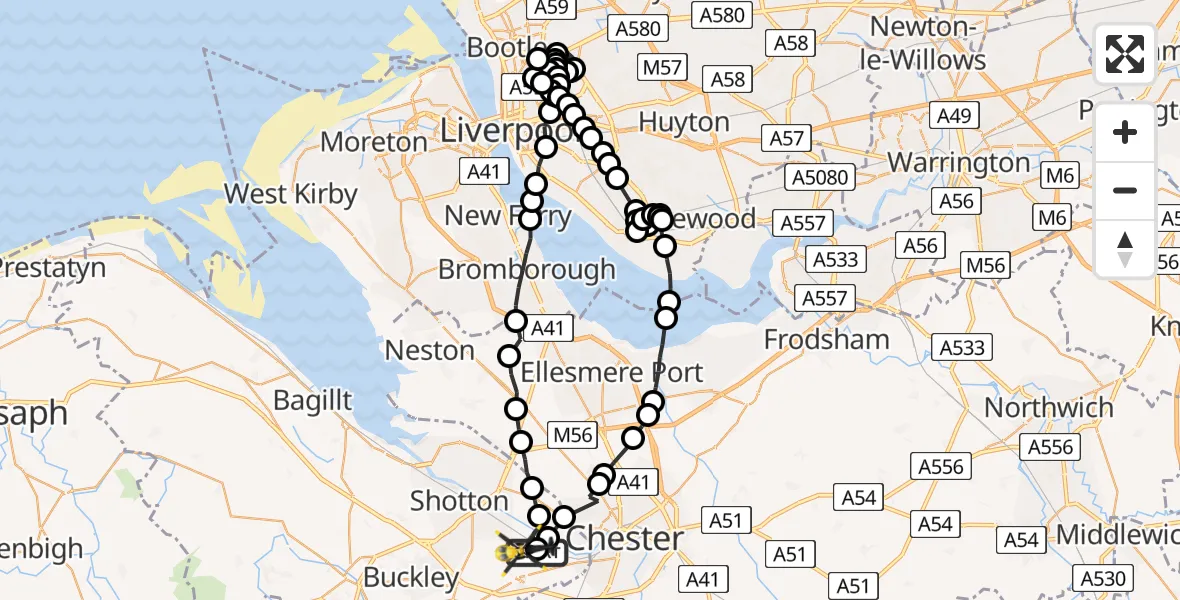 Flight route Police Helicopter Hawarden Airport - Hawarden Airport, 29 June 2026, 22:06
