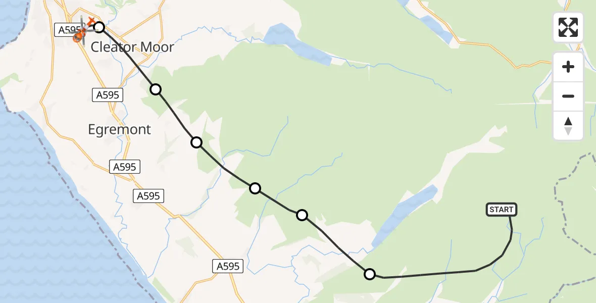 Flight route Coastguard Helicopter Eskdale - Whitehaven, 29 June 2026, 22:24