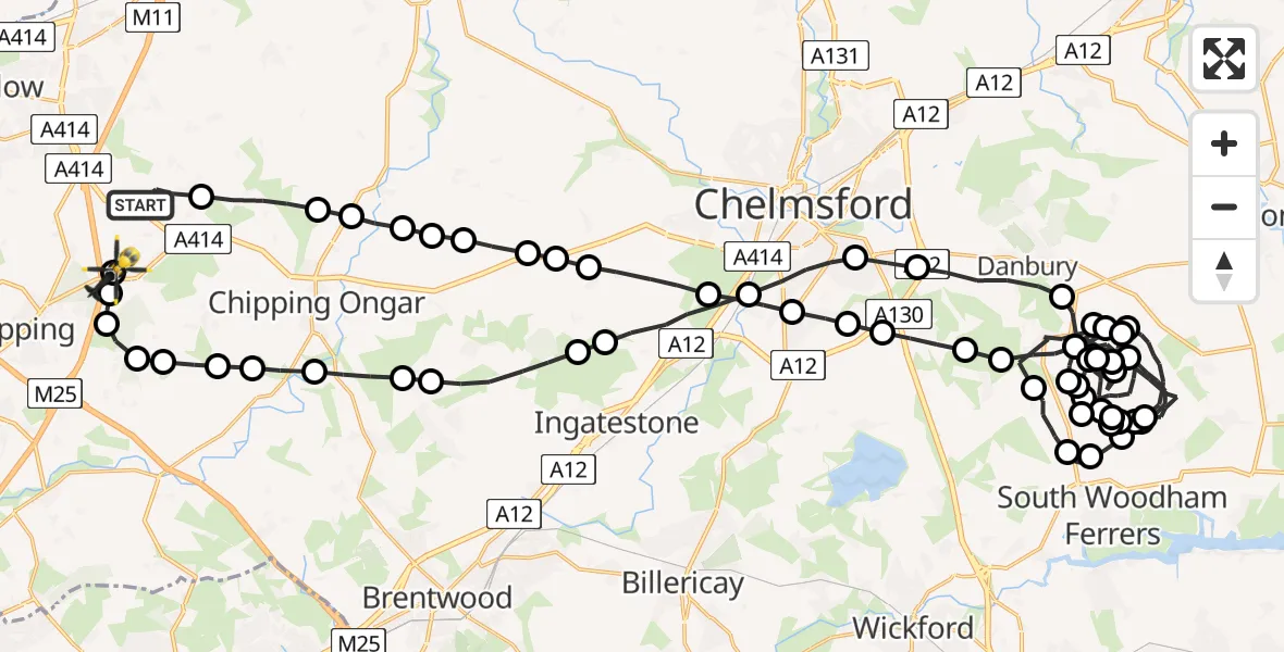Flight route Police Helicopter North Weald Bassett - North Weald Airfield, 29 June 2026, 23:35