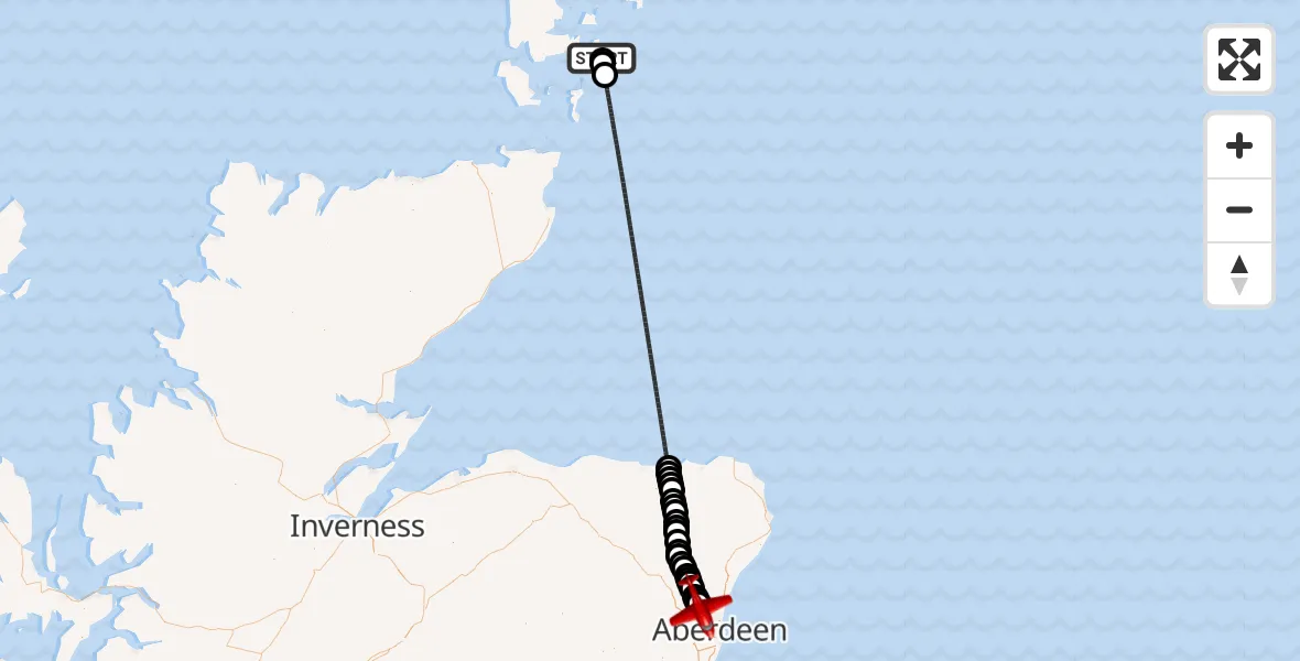 Flight route Air Ambulance Aircraft Orkney Islands - Dyce and Stoneywood, 29 June 2026, 23:41
