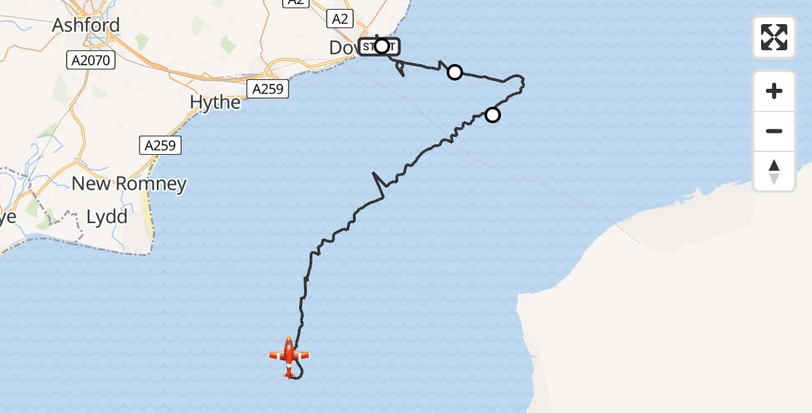 Flight route Coastguard Drone Dover - English Channel, 30 June 2026, 00:59